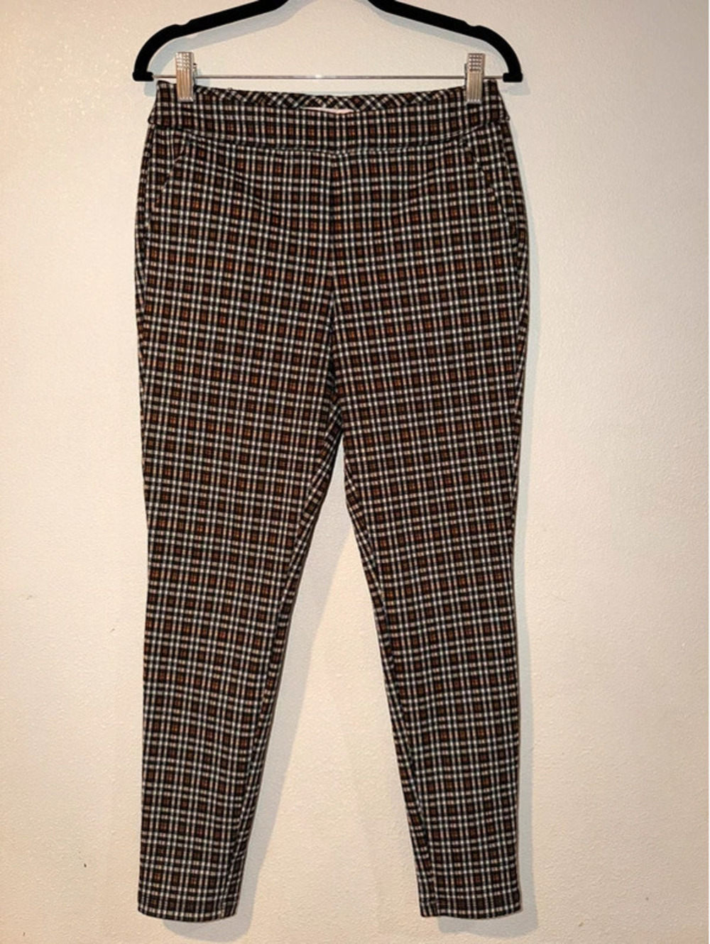 SO High Rise Plaid Legging Pants Black Brown Cream Size Medium